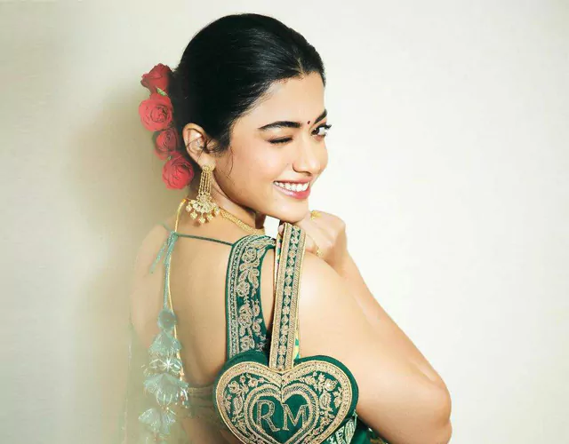 Rashmika Mandanna Green Saree Photos